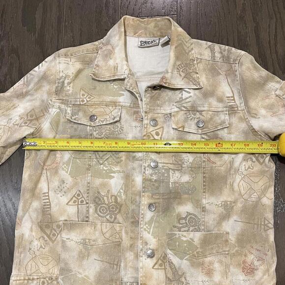 Chicos 0 Womens Art to Wear Jacket Lightweight Denim Primitive Drawings Aztec - Picture 4 of 7